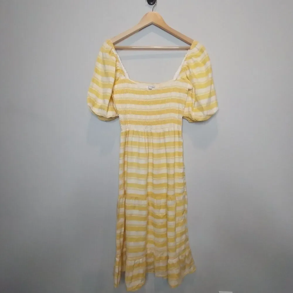 Faithfull The‎ Brand Gianna Midi Dress Yellow Check Linen Women's Size 4 NWT